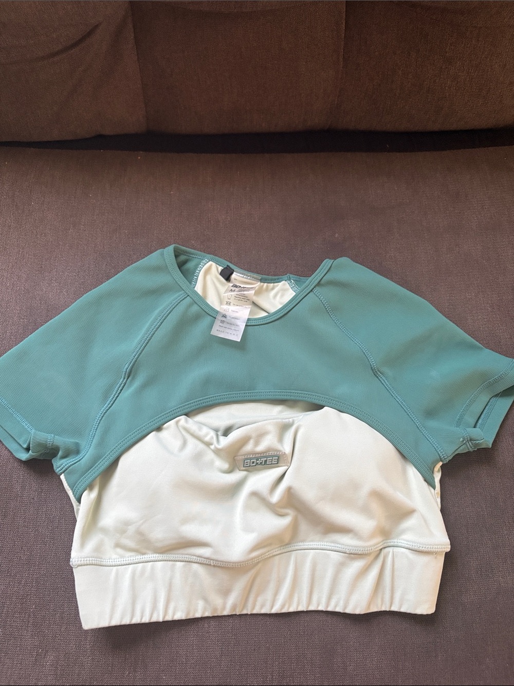 Two-Tone Teal and Cream Cropped Athletic Top